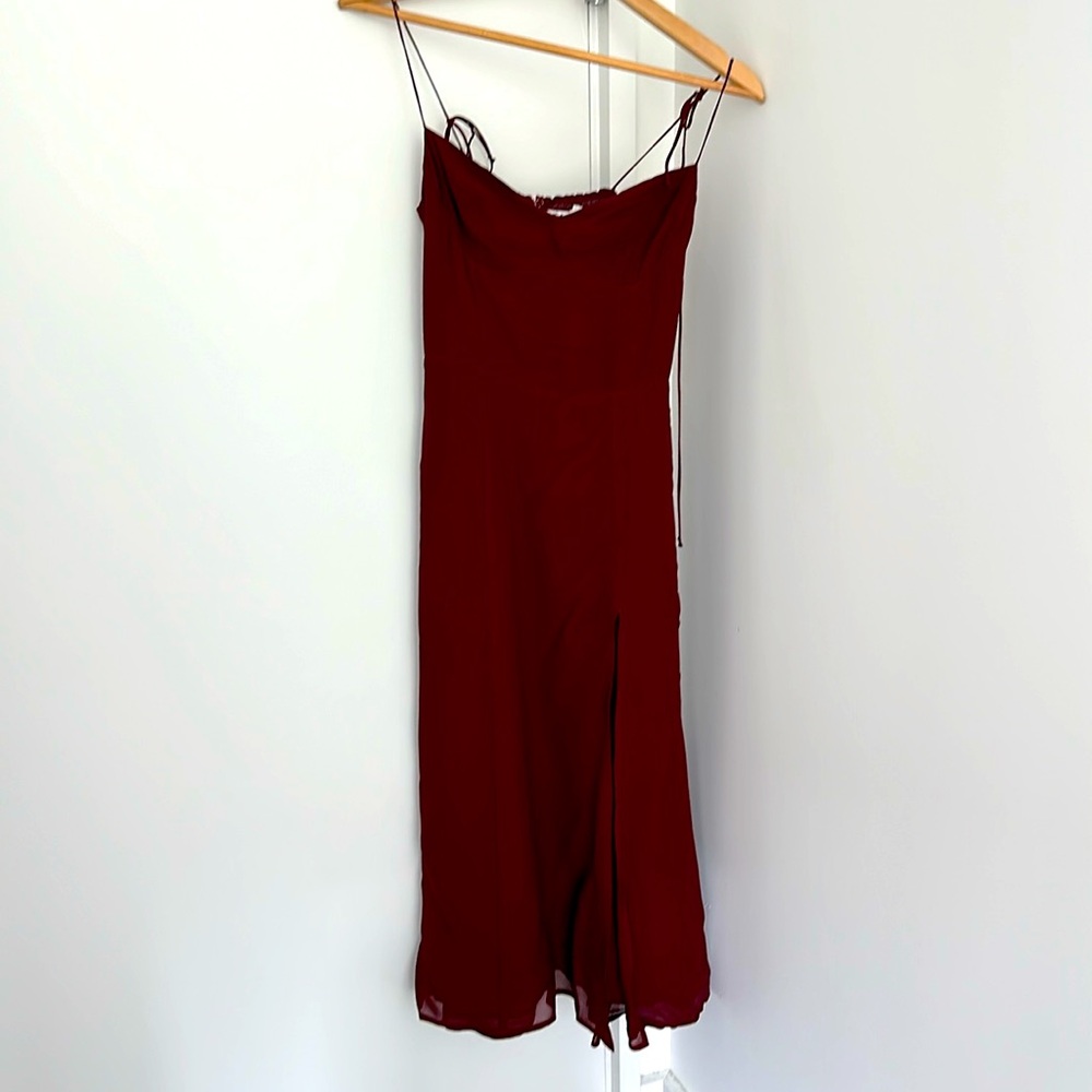 Reformation Juliette burgundy/maroon midi slit dress with adjustbale straps